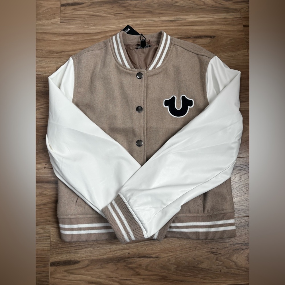 Women’s True Religion Tan and White Varsity Jacket